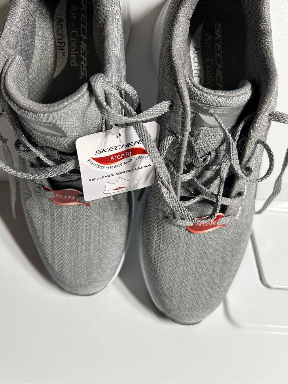 Skechers Arch Fit Lace-Up Sneakers in Gray with Red Accents